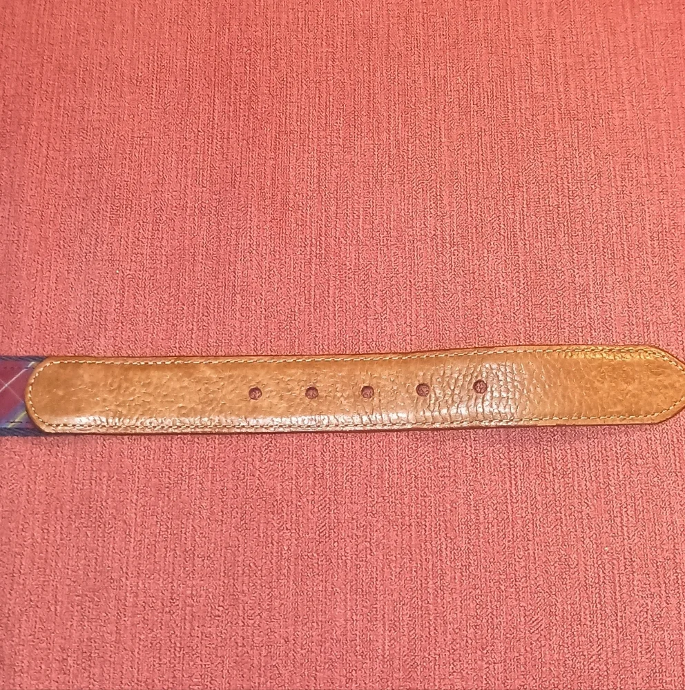 Donald Ross Navy Red Plaid men's Cotton Leather Belt 36